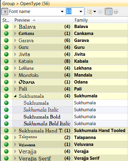 Font Families can be shown as one gorup to save space