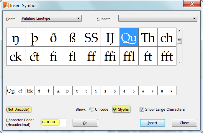 Select the Glyphs Radio Button to show Unmapped or Glyphs in Higher Unicode Ranges Select the Glyphs Radio Button to show Unmapped or Glyphs in Higher Unicode Ranges